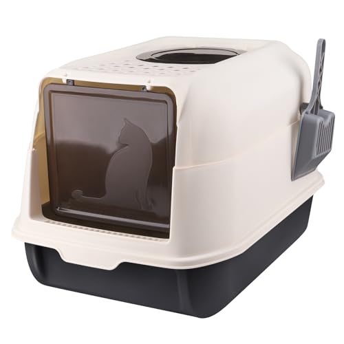 OHMG Katzenklo mit Deckel, XXL Leicht zu Reinigen und Geruchsresistent Katzentoilette,Katzenklo mit Schaufel und Matte,ausziehbares...