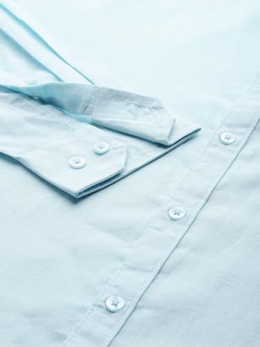 Image of Thomas Scott Men's Solid Cotton Linen Casual Shirt | Full Sleeve | Regular Fit | Mandarin Collar