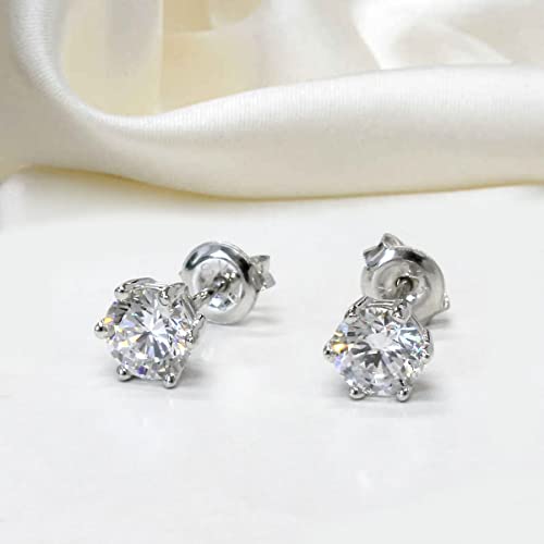 1 Carat | 14K White Gold | Igi Certified Lab Grown 6 Prong Solitaire Diamond Stud Earrings | Round Shape Push Back Prong Setting Friendly Diamonds Earrings | G-H Color, Vs Clarity #TOP1