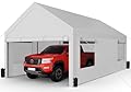 Shintenchi Carport 12' x 20' Heavy Duty Portable Garage, Car Port Canopy with Side-Opening Removable Door & Roll-Up Windows, Car Canopy for Truck,Car,Boat,Motorcycle,White