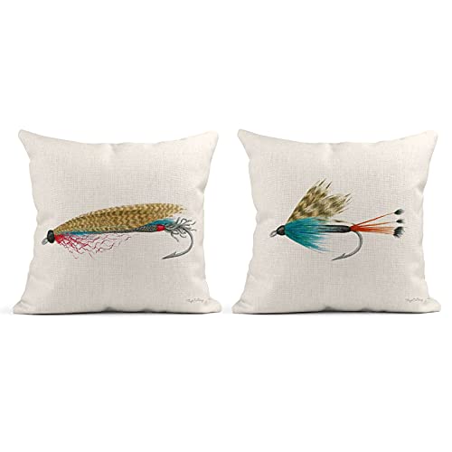 Taysta Set Of 4 Linen Throw Pillow Cover Case Fishin Fish Hook Decorative Pillow Cases Covers Home Decor Square 18 X 18 Inches Pillowcases thumb #4