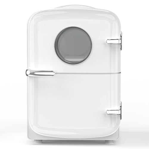 Image of Electactic Mini Fridge for Skincare, 4L /6 Cans Portable Compact Cosmetic Fridge, Desktop Fridge with AC /DC Adapters, Observation Window, Small Cooler and Warmer for Beverage, Makeup, Bedroom, White