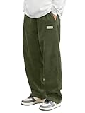 ZAFUL Mens Corduroy Straight Leg Pants Long Solid Elastic Waist Casual Pants Loose Fit Going Out Pants with Pockets Army Green M