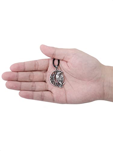 HAQUIL Raven Necklace, Celtic Raven on Crescent Moon Pentagram Pendant, Faux Leather Cord, Celtic Jewelry Gift2