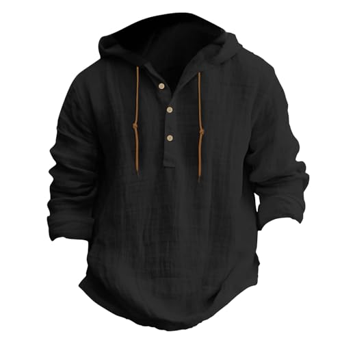 KBOPLEMQ Sudadera con capucha para hombre, manga larga, algodón, camisa de lino, verano, monocolor, fina, con capucha, camisa hawaiana, camisa de verano, camisa de verano, camisa de manga larga
