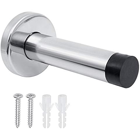 Door Stop with Rubber Buffer Stainless Steel Wall Mounted Door Stopper with Mounting Screws and Anchors - 9cm Cover