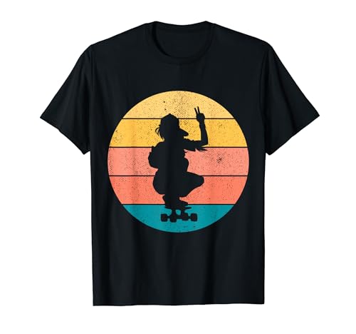 Skateboard rétro Skater Girl Peace Sign Vintage T-Shirt