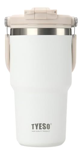 Image of TYESO Tumbler with Handle,Tumbler with Straw, Vacuum Insulated Water Bottle,Double Wall Stainless Steel Coffee Cup Travel Mug Leak Proof Flip (WHITE, 20 0Z)