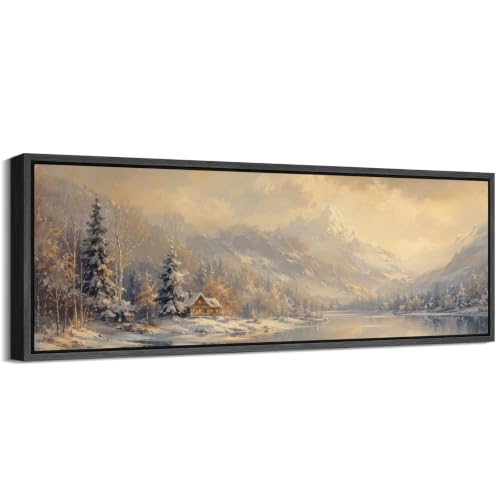 Image of MUDECOR Large Framed Canvas Print Wall Art Winter Cabin for Living Room