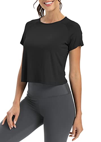 Bestisun Women Short Sleeve Cross Back Workout Crop Tops Backless Yoga Athletic Gym Shirts4