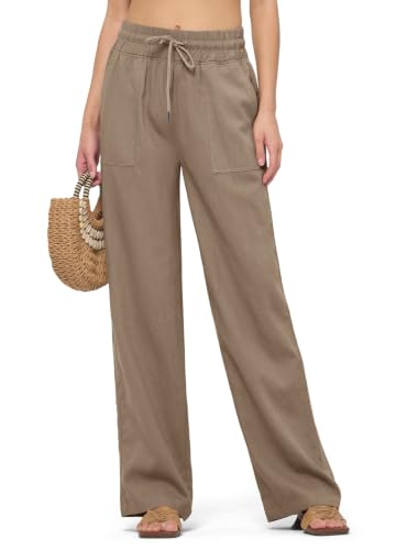 Image of Willit Women Linen Pants Wide Leg Casual Palazzo Pants Beach Summer Lounge Pants Trousers with Pockets 29 inch /31 inch / 33 inch