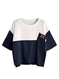 SweatyRocks Women's Color Block Half Sleeve High Low Casual Loose T-Shirt Tops Navy White X-Large