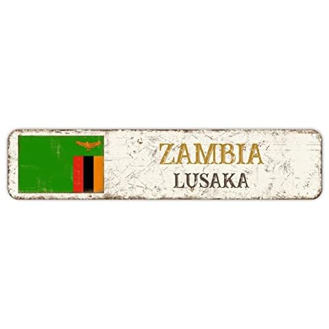 Zambia Lusaka Beer Metal Sign Patriotic Flag Personalized City Metal Tin Sign Classic Barks & Grill Plaque Poster Sign Decoration for Kitchen Living Room Dining Room 4x18in Cover