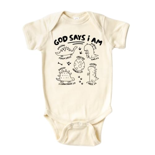 Image of God Says I am Dinosaurs Cute Baby Bodysuit, Kids & Toddler T-Shirt - Funny Outfit for Girls Boys Baby Shower Foodie Tee