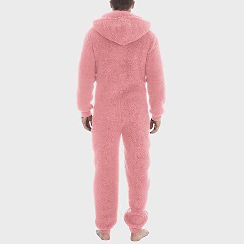 Lmdudan Winter Sherpa Fuzzy One Piece Pajamas for Men Hoodie Zipper Jumpsuits Loungewear Long Sleeve Warm Fleece Plush Romper3