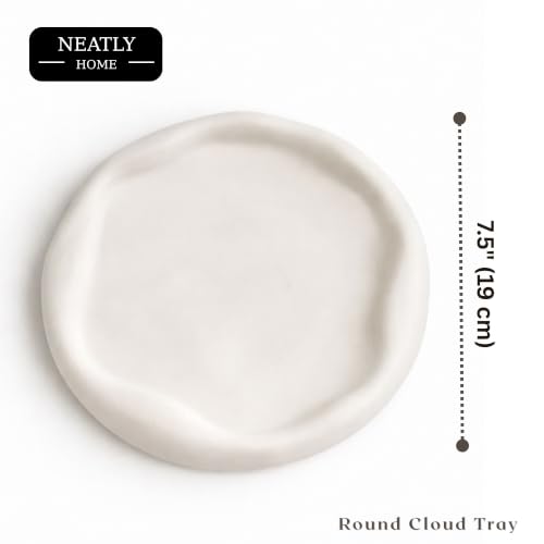 Image of Aesthetic Handmade Round Cloud Trinket Tray Handmade | Jewelry Organizer | Vanity Tray for Women | Minimalist Home Decor, Candle Holder & Multipurpose - 19 x 19 cm