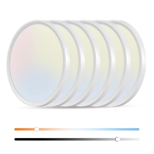 OFFIY 6PK Dimmable 15.8 Inch Led Ceiling Light Flush Mount, 34W, 3060LM, 3000K/3500K/4000K/5000K/6500K CCT, 0.98' Super Slim Close to Ceiling Round Flat Panel Light for Hallway,Kitchen ect, White