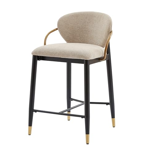 Butacos Christopher Knight Home Bardia de 26'', Juego de 2, Asiento Tapizado, Sillas de Bar Metálicas para Isla de Cocina, con Espaldar Curvado, Sillas de Hierro y Patas Afiladas, Marrón Claro miniatura 7