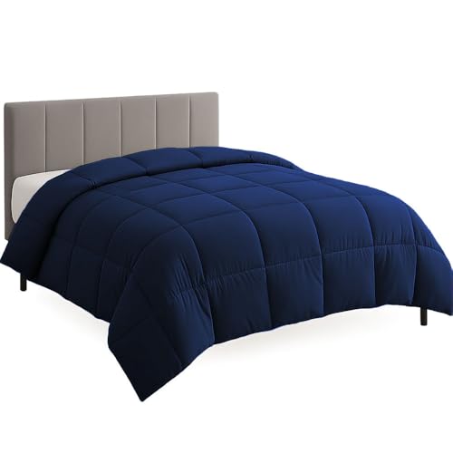 Image of Full Size Comforter Set - All Season Down Alternative Bedding Comforter Set - Quilted Duvet Insert with Corner Tabs - Box Stitched Blanket - Breathable, Soft - Navy Blue