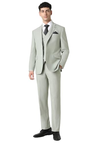 Image of Men Green Print Slim Fit Formal Three Piece Suit