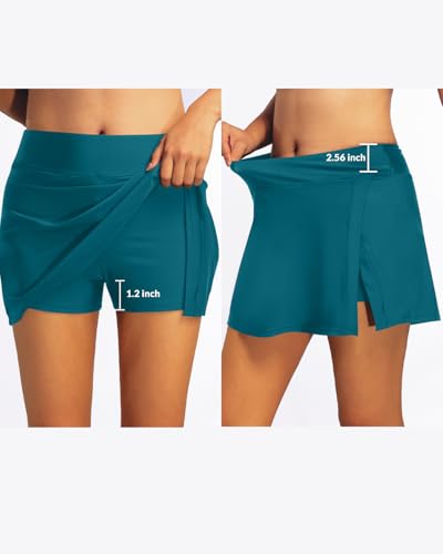 Image of Women Swim Skirt Tummy Control Swimsuit Skirt with Built-in Shorts High Waisted Split Swim Bottom (Available in Plus)