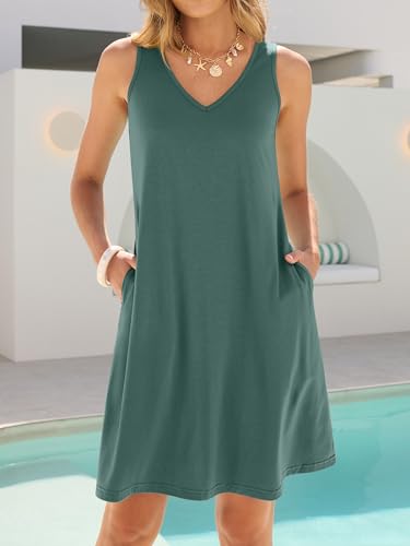 Image of ANRABESS Summer Dress for Women,V Neck Sleeveless Sundress,Loose Fit,Soft Travel Vacation Outfits,Cute Beach Cover Up Clothes