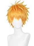 Short Orange Anime Cosplay Wig with Bangs Men's Spiky Layered Costume Wigs for Unisex Halloween Party