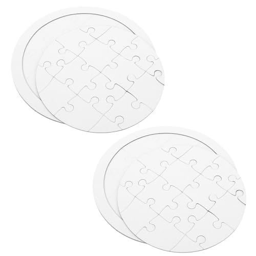 Frcolor 4セット 空の紙製パズルピース 丸型クラフト用空ジグソーパズル 水性 油性ペイント対応 の細かい運動能力と脳の発達促進用描画素材