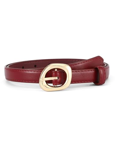 Thin Belt for Women Jeans Faux Leather Ladies Skinny Waist Belts for Dresses Pants with Trendy Gold/Silver Buckle