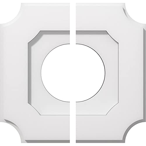 Image of Ekena Millwork CMP12LE2-05000 Locke Architectural Grade PVC Contemporary, Two Piece Urethane Ceiling Medallions 12 inchOD x 5 inchID x 7 inchC x 1 inchP