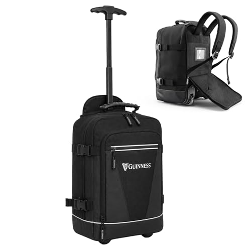 Guinness 3-in-1 Cabin Backpack with Wheels 40x25x20cm Ryanair Underseat Travel Bag | Wheeled Backpack & Trolley Holdall | Flight Approved for easyJet Jet2 & Wizz Air | Guinness Branded Luggage