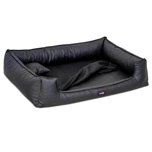 tierlando® Orthopädisches Hundebett Goofy Easy Clean aus Kunstleder mit Matratzenschoner, für mittelgroße und große Hunde Größe: 110x90cm Farbe: 02 Graphit