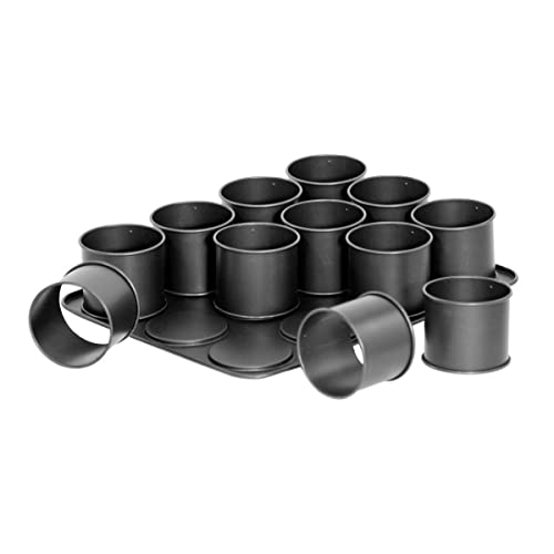 Zenker 7402 Plaque pâtisserie avec 12 mini moules ronds, 12 mini moule à flan, 12 petits moules gâteaux hauts, plaque cuisson, Acier, Noir, 38 x 30 cm