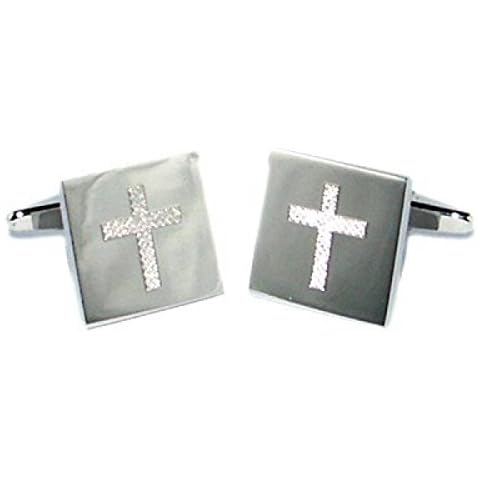Engraved Christian Cross Cufflinks in Box Cover