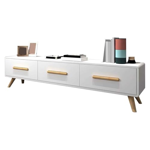 Meuble TV 3 tiroirs, long meuble TV blanc 160 cm de salon