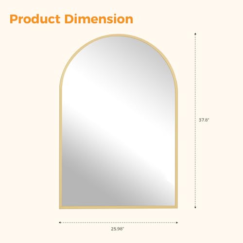 Image of NEWBULIG 26 inchx38 inch Wall Mirror, Bathroom Mirrors for Over Sink, Gold | Matte Metal Framed Vanity Mirror with Tempered Glass, Entryway, Living Room, Bedroom