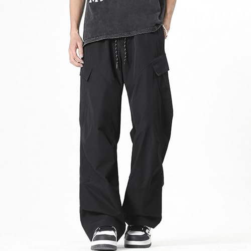 XYXIONGMAO Men's Black Streetwear Loose Multi-Pocket Hip Hop Casual Techwear Cargo Pants Joggers Sweatpants Pleated Overalls3