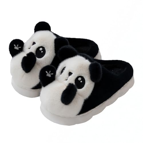 HANDKEI Fluffy Women's Panda Plush Slippers - Rubber Anti Slip Home & Outdoor