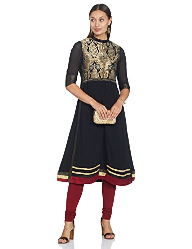 Image of W for Woman Women's Blended Regular Fit Zari Regular Kurta