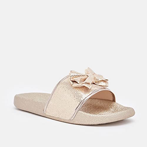 Image of shoexpress Girl's Textured Open-Toe Slides with Bow Accent Flat Sandal