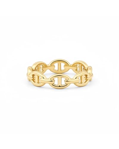 PAVOI Waterproof Link Ring - 14K Yellow Gold Plated Link Chain Ring for Women - Stackable Stainless Steel Thin Trendy Jewelry - Yellow Gold - Size 9