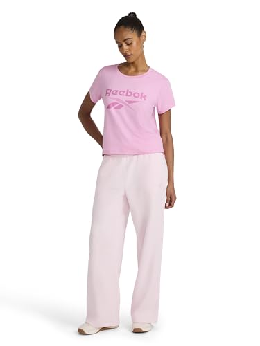 Reebok Women’s Lockup Striped Cropped Crewneck T-Shirt, Standard Fit, Lightweight Stretch Poly Performance Fabric, Lilac Chiffon, Medium - image 3