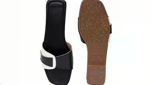 Image of Women's Square Toe Buckle Strap Flat Slides