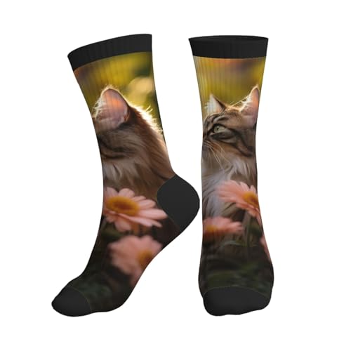 Langhbozdp Calcetines deportivos con estampado de flores de gato para mujeres y hombres, calcetines atléticos novedosos, para Navidad, vacaciones o regalos, 3 Negro, Altoa única