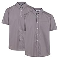 Trutex 2 Pack Short Sleeve School Shirts Boys (3-16+ Years) Non-Iron Boy's Button-Down Shirts, 2 x Boys Short Sleeve School Shirts, Durable Boys School Shirts - Genuine School Uniform Grey