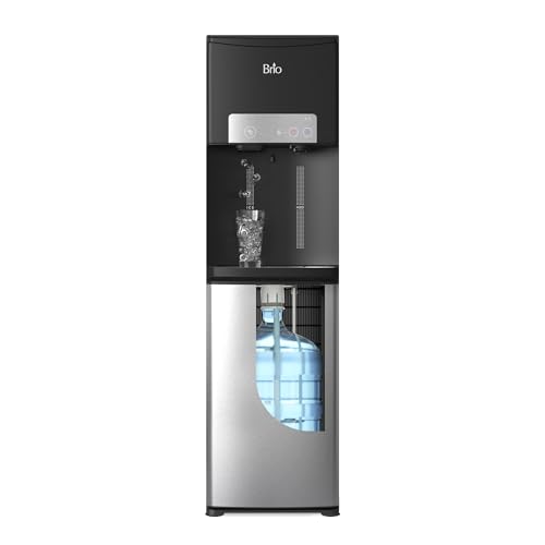 Brio ICE 420 Water Cooler Dispenser for 5 Gallon Bottle with Ice Maker, Bottom Load | UV Self Cleaning Technology, Night Light, Child Safety Lock & 2X Fast Dispense | NSF Certified - Black & Stainless