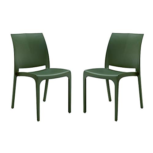 Silla Volga de estilo moderno, elegante, robusta, de polipropileno apilable, para interiores y exteriores, Verde