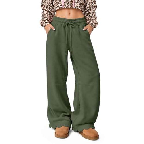 Womens Wide Leg Sweatpants Baggy Scalloped Drawstring Sweatpants Pants - image 1