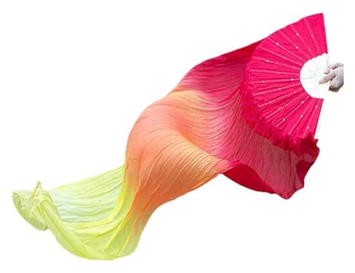 AMZBNEIDI éventails Faits à la Main pour Le Mariage， Éventail de Danse du Ventre de 1,5 m, Fait à la Main, en Soie et Bambou, for Costume de Danse, for fête, Spectacle sur scène(Red+Orange+Yellow)