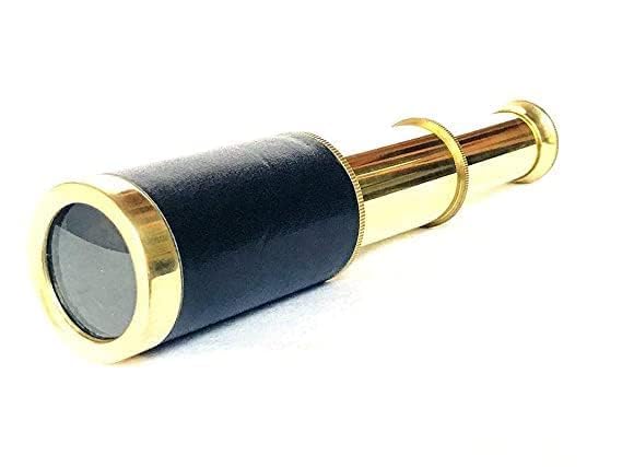 Brass Pocket Telescope 6 Inch with Leather Grip Pirates Nautical Telescope Fully Functional Spy Glass Focuses Professional Resistant Protective Handmade